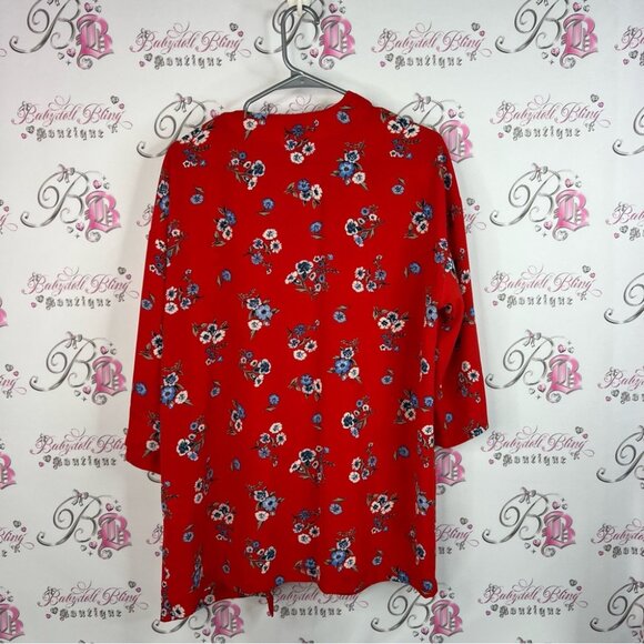 Divided cardigan kimono open front waterfall flowers Floral Red Kimono Cardigan - Picture 2 of 10